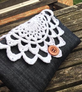 Crochet and denim purse