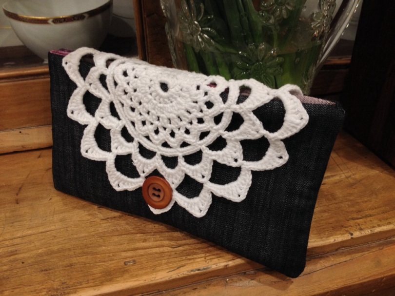 Crochet and denim purse
