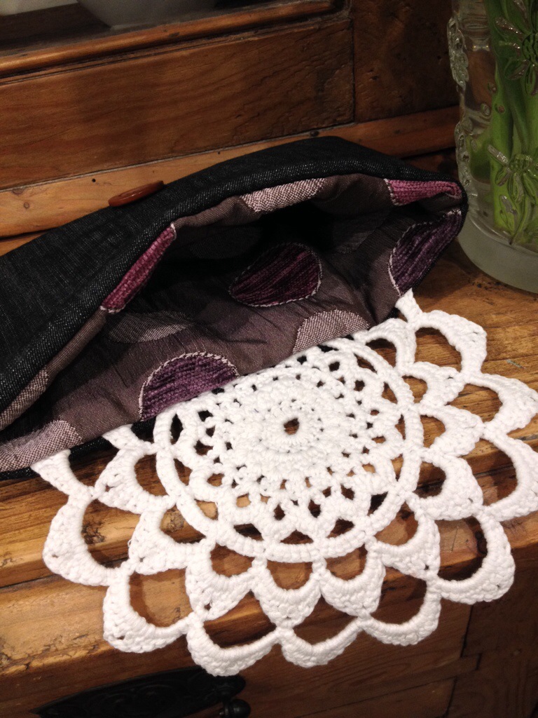 Crochet and denim purse
