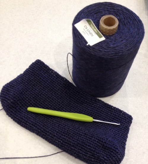 Crochet linen clutch bag