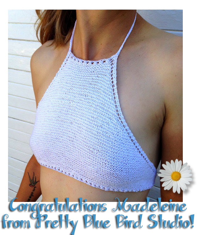 Knitted crop top by Madeline of Pretty Blue Bird Studio