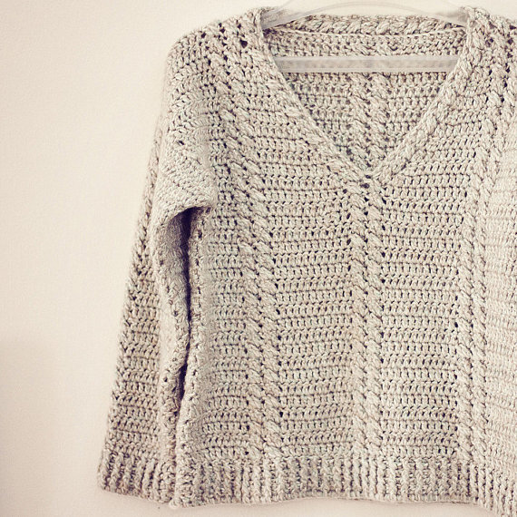 Crochet Cable V neck by monpetitviolon