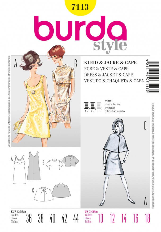Burda ladies sewing pattern 7113 vintage style 60s dress