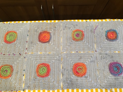 Circles within squares crochet blanket