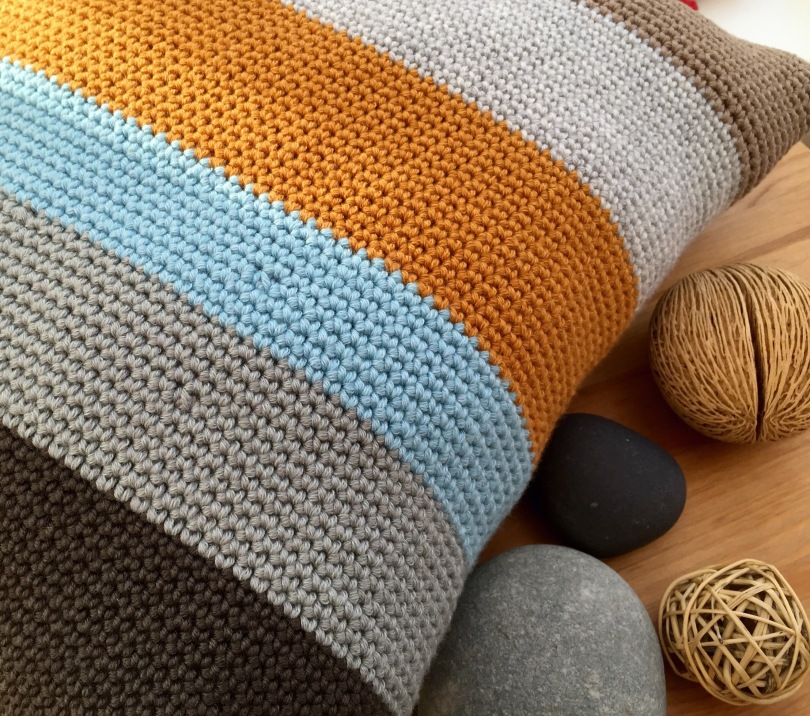 Colour block crochet cushion