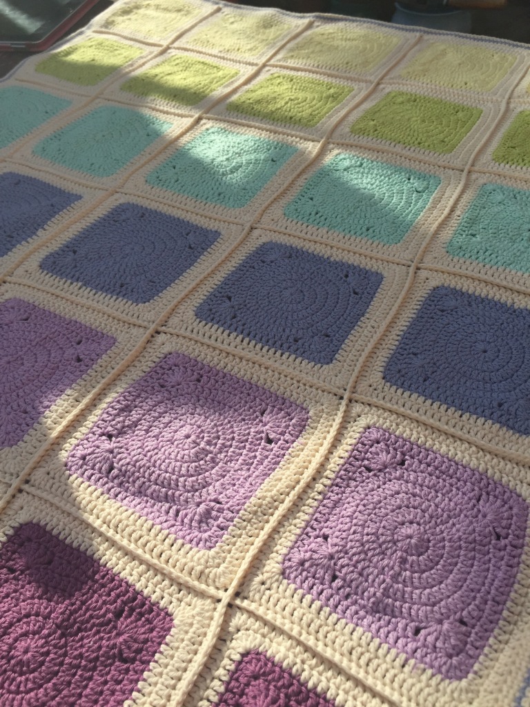 Cotton circles within squares crochet blanket