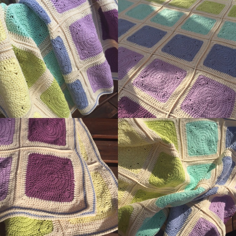 Cotton circles within squares crochet blanket